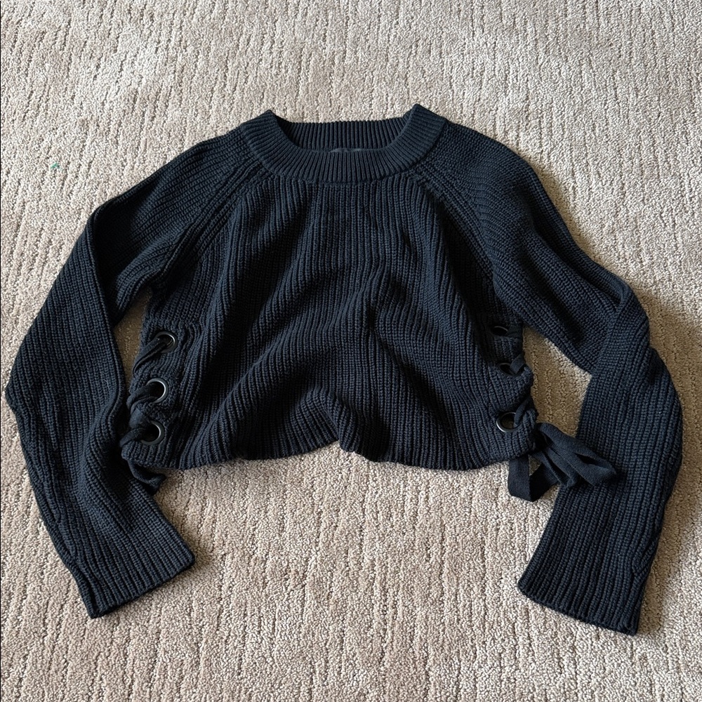 English Factory Black Crew Neck Cropped Sweater